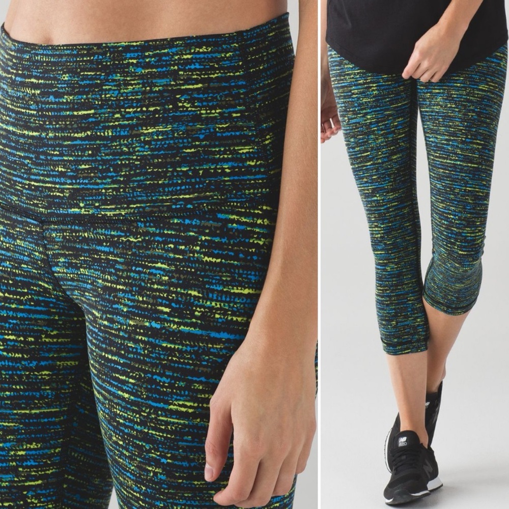Lululemon Pants Wunder Under Crop Womens 4 High Rise Tweed Runner Pattern Black - Picture 1 of 13